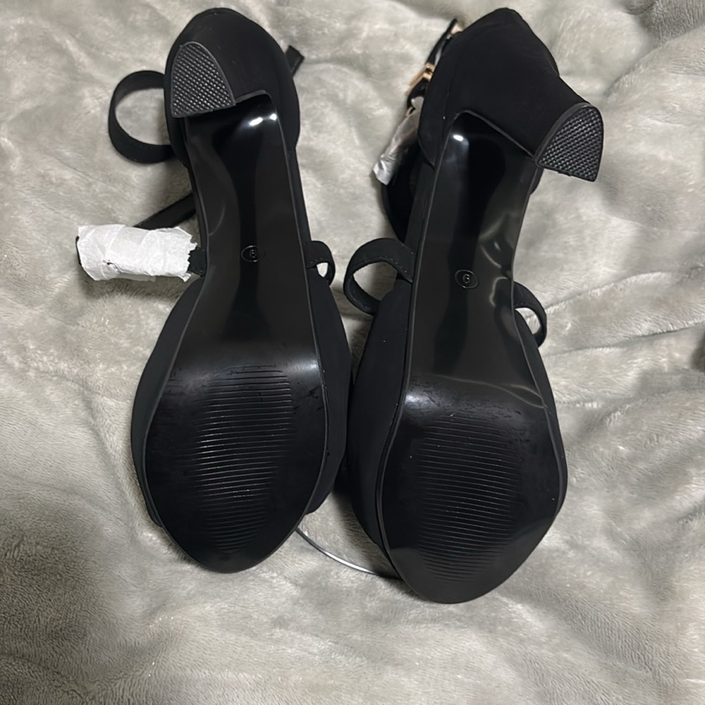 Allure Black Strappy Heels with Gold Buckle - Picture 5 of 5